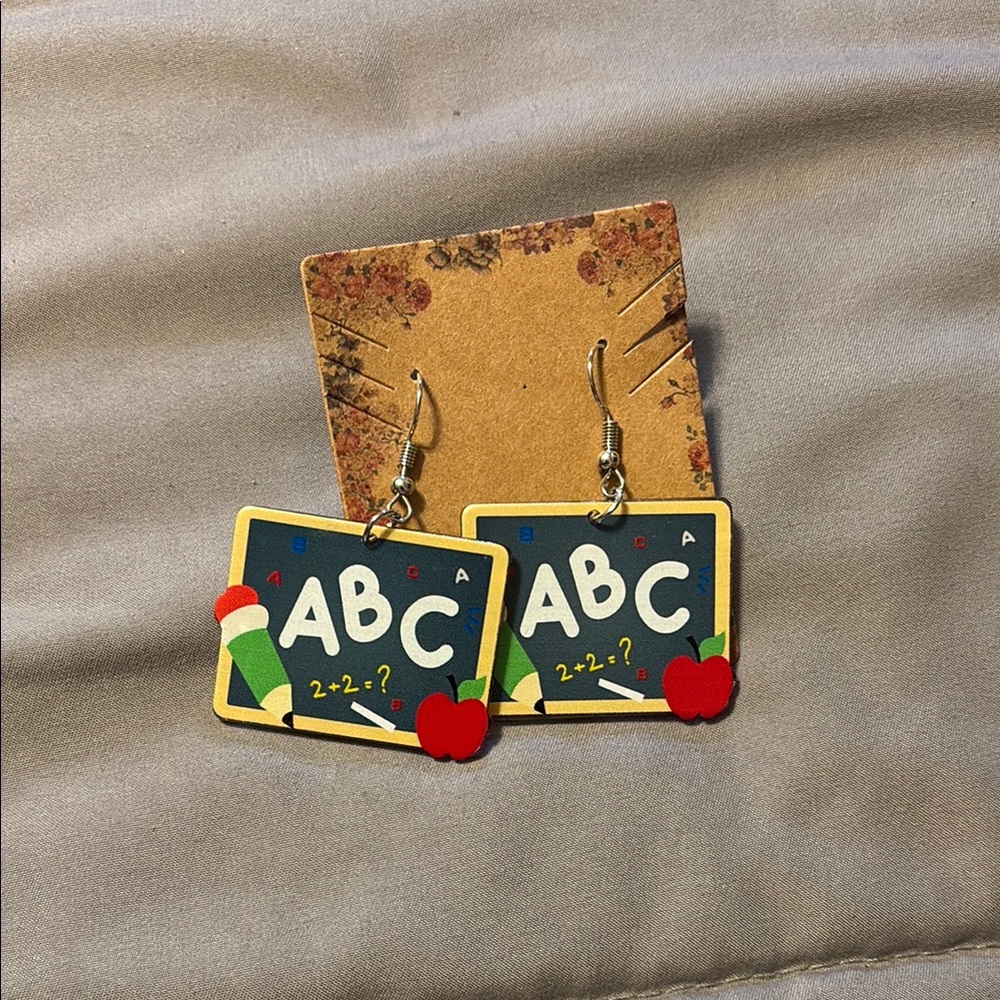 ABC Chalkboard Earrings with Red Apple Accents